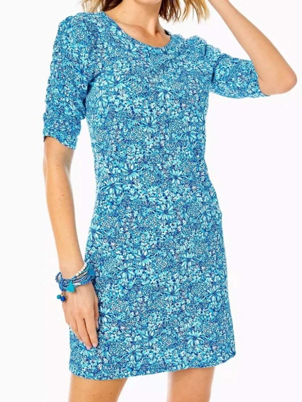 Lilly Pulitzer Belden T-shirt Dress in Cumulus Blue Blooming Together - size M